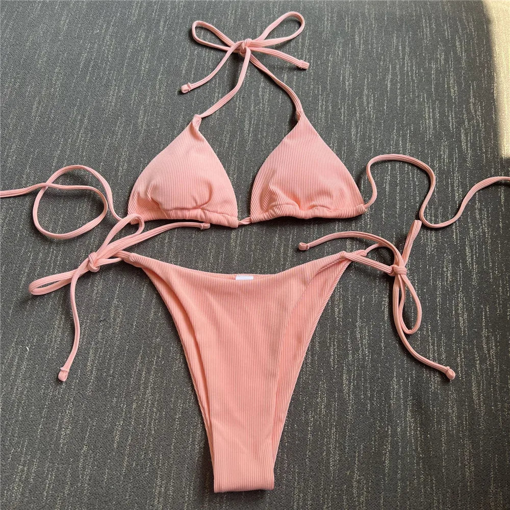 Mila - Halter Ribbed Thong Bikini-Jordyn the Label