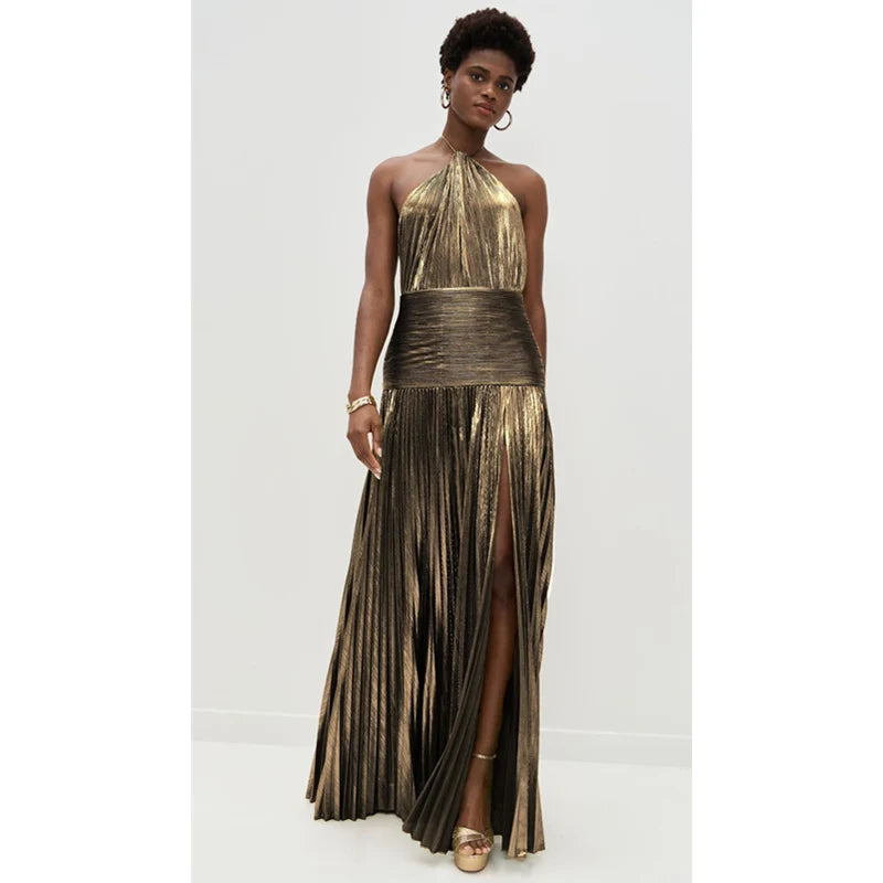 Halter Evening Gown – Elegant Maxi Party Dress with Slit