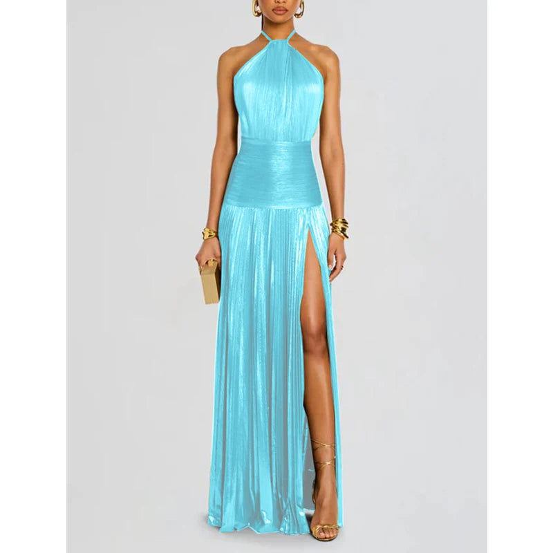 Halter Evening Gown – Elegant Maxi Party Dress with Slit