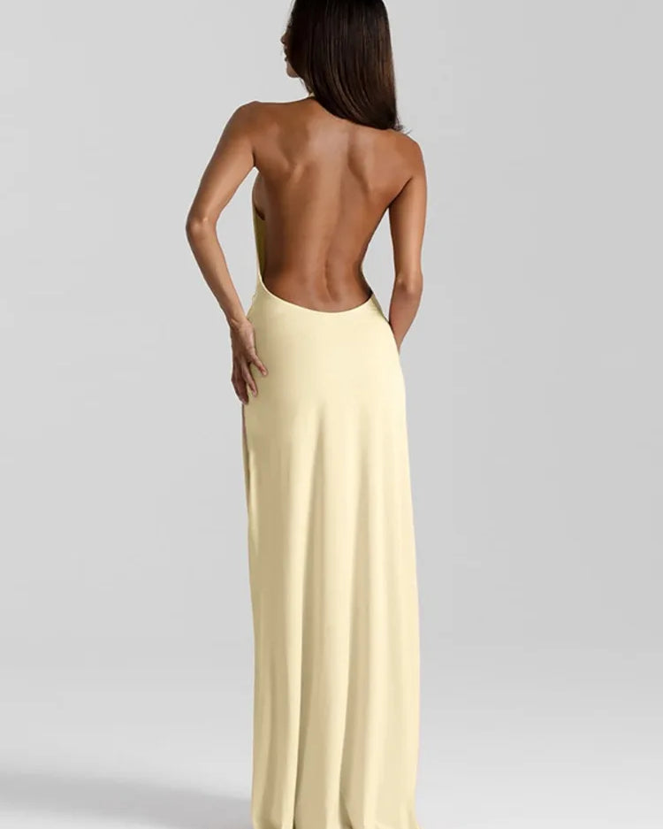 Halter Neck Maxi Dress – Sleeveless Backless Evening Gown