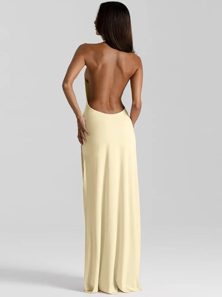 Halter Neck Maxi Dress – Sleeveless Backless Evening Gown