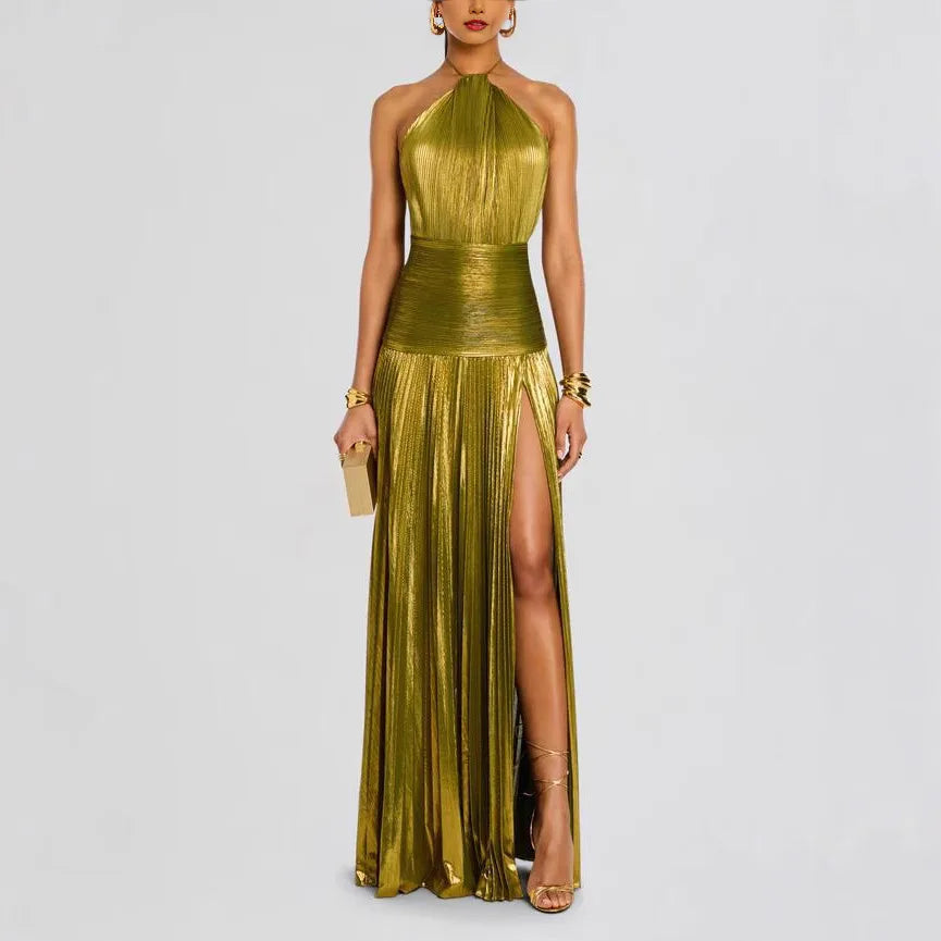 Halter Evening Gown – Elegant Maxi Party Dress with Slit
