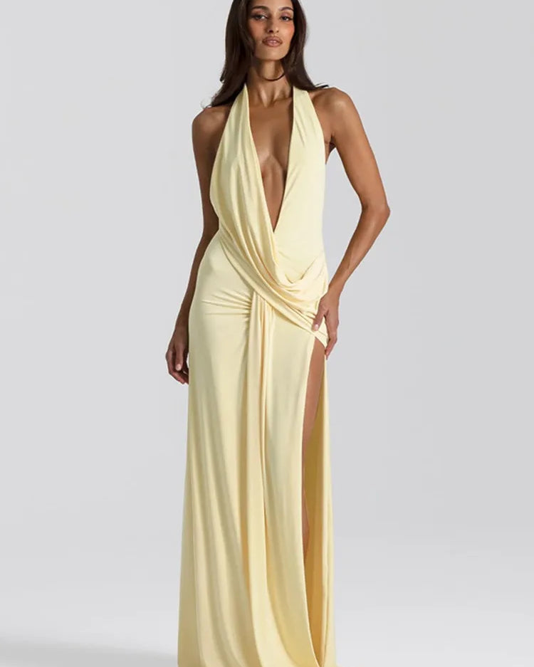 Halter Neck Maxi Dress – Sleeveless Backless Evening Gown