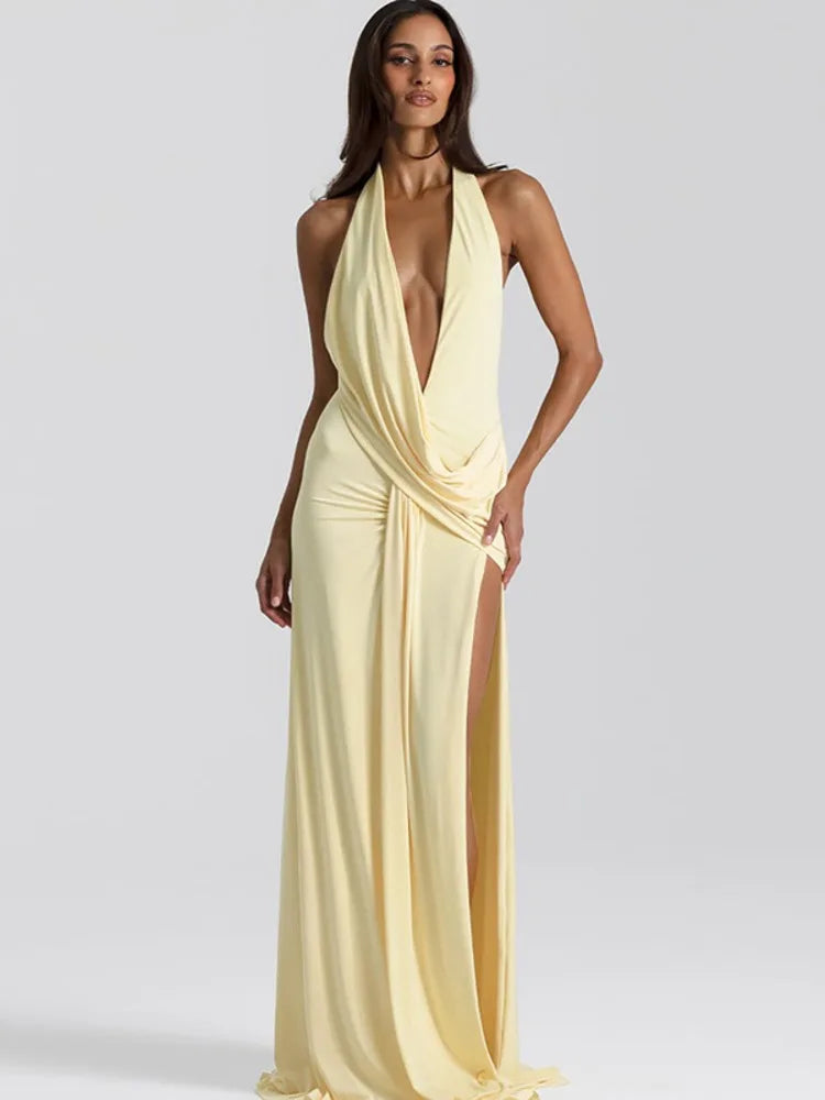 Halter Neck Maxi Dress – Sleeveless Backless Evening Gown
