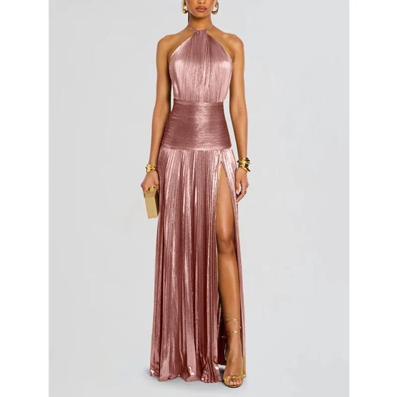 Halter Evening Gown – Elegant Maxi Party Dress with Slit