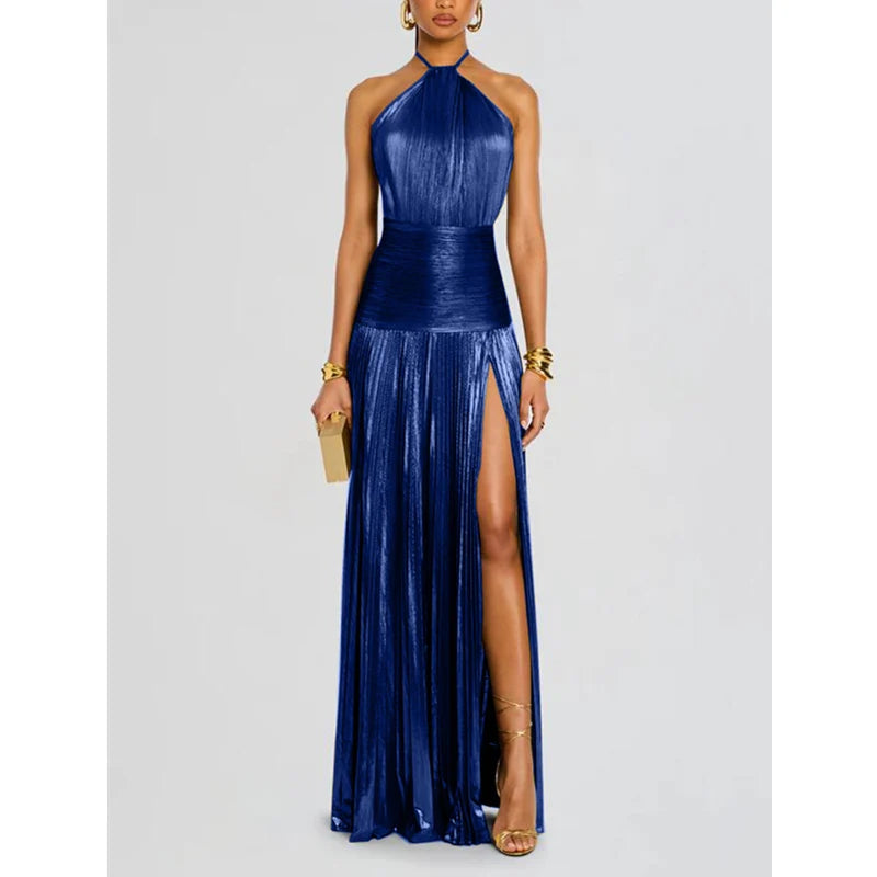 Halter Evening Gown – Elegant Maxi Party Dress with Slit