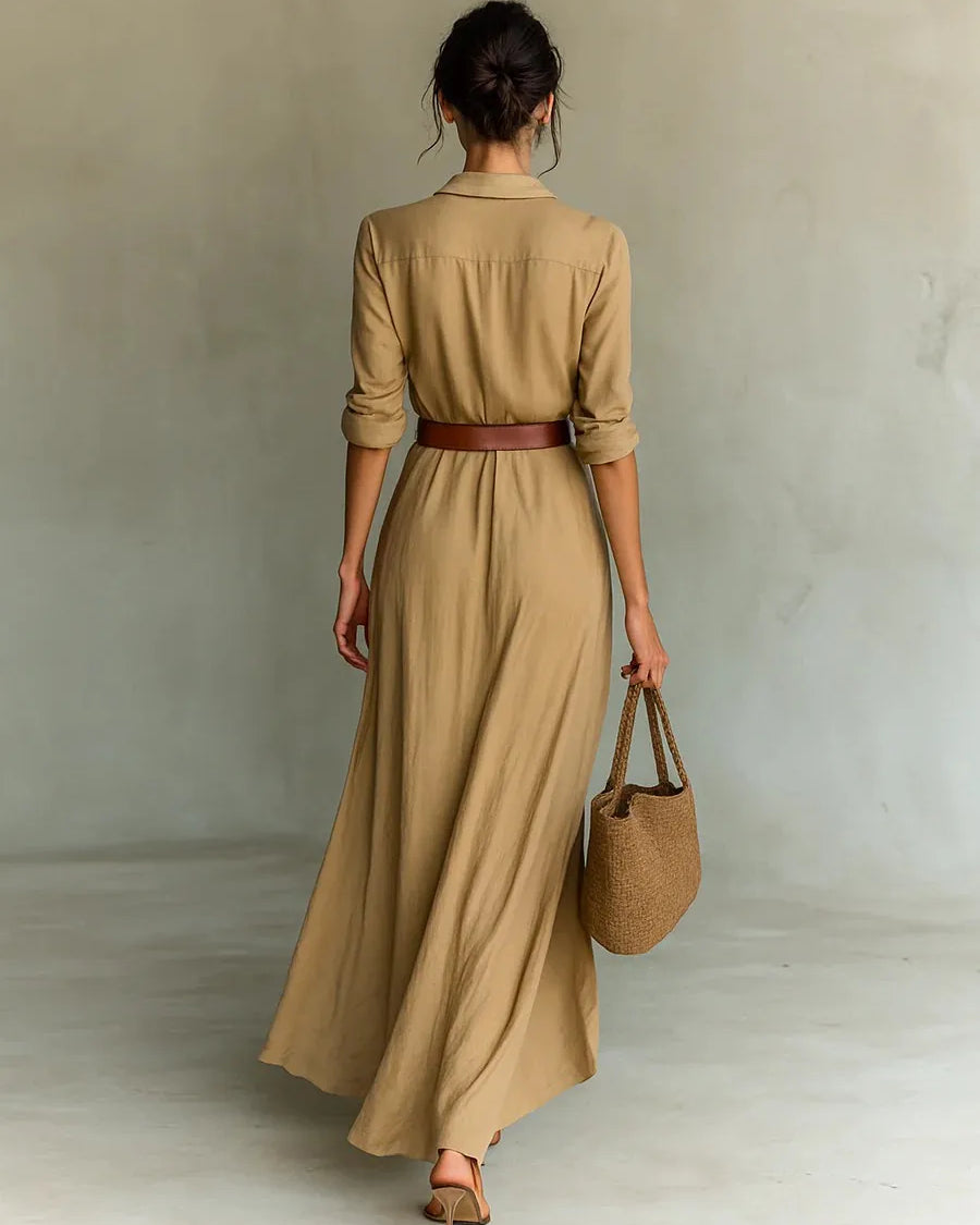 Long Sleeve Shirt Maxi Dress – Elegant Party Casual Evening Outfit