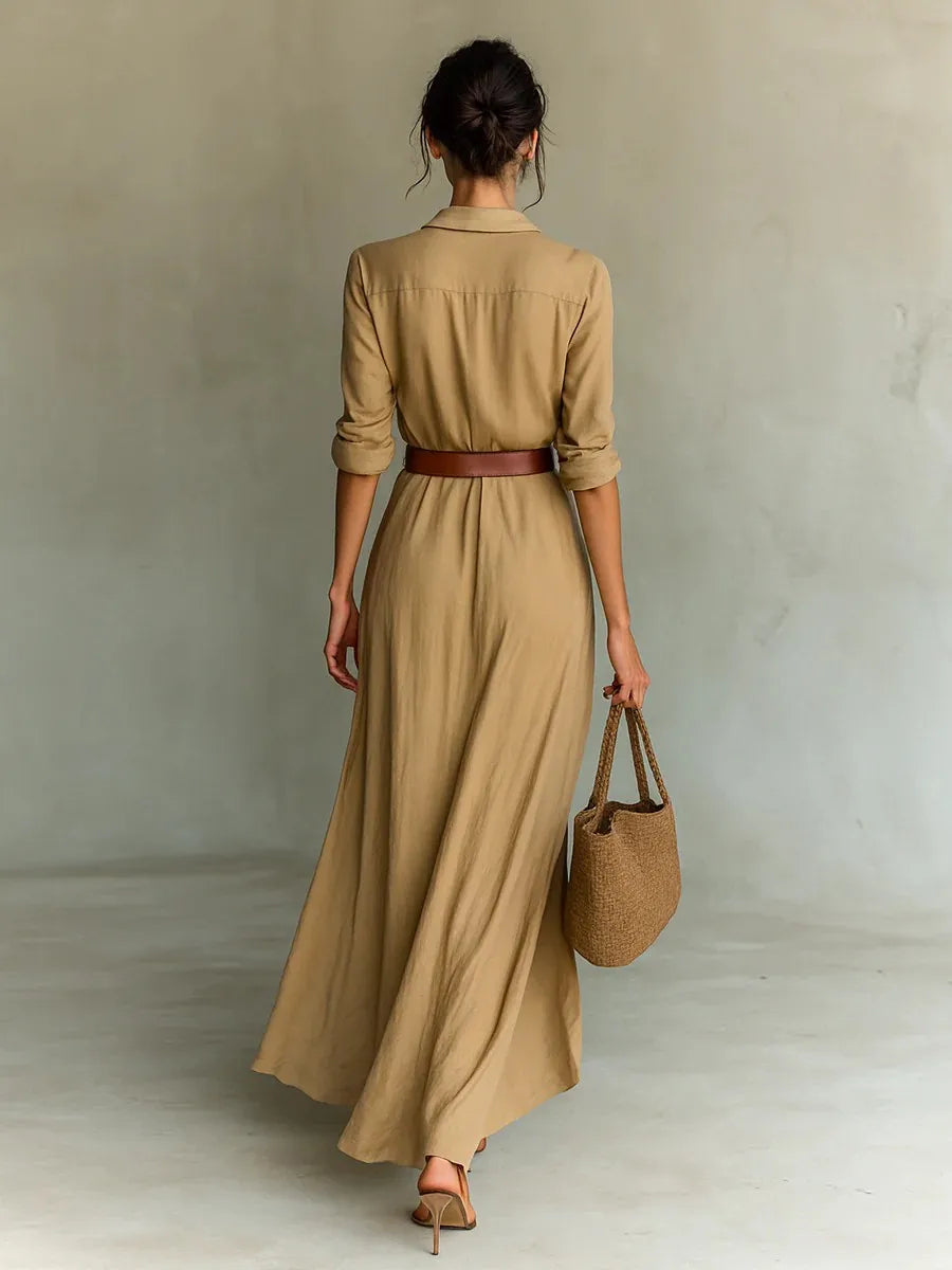 Long Sleeve Shirt Maxi Dress – Elegant Party Casual Evening Outfit