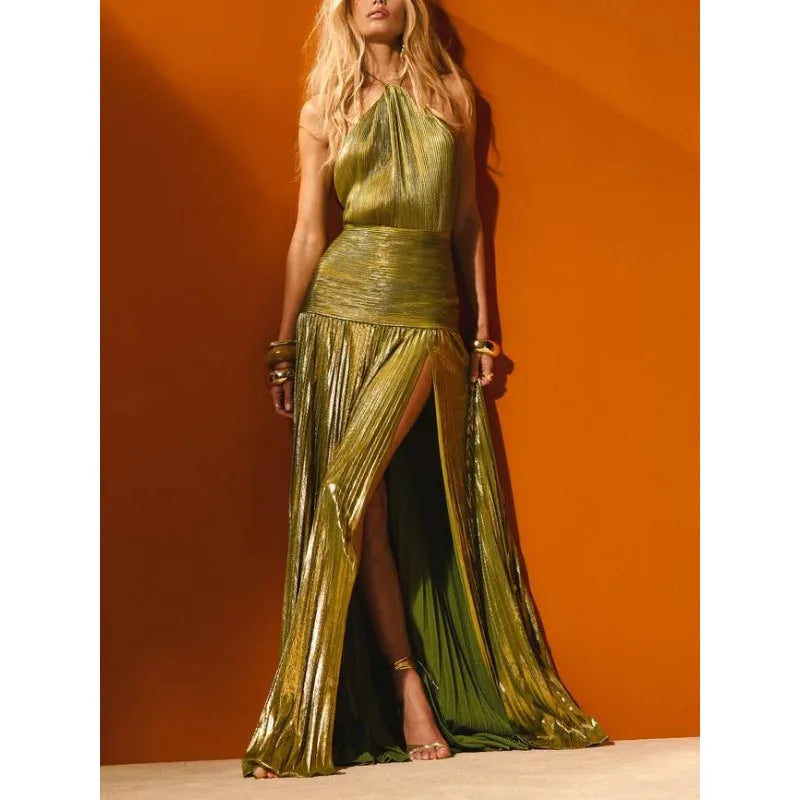 Halter Evening Gown – Elegant Maxi Party Dress with Slit
