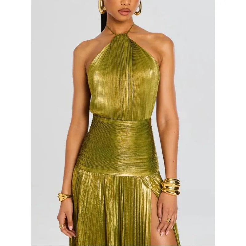 Halter Evening Gown – Elegant Maxi Party Dress with Slit