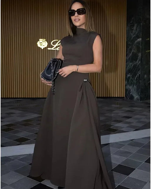 Vintage High Neck Maxi Dress – Elegant Evening Gown Formal Wear