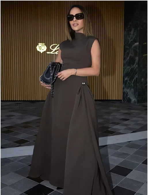 Vintage High Neck Maxi Dress – Elegant Evening Gown Formal Wear