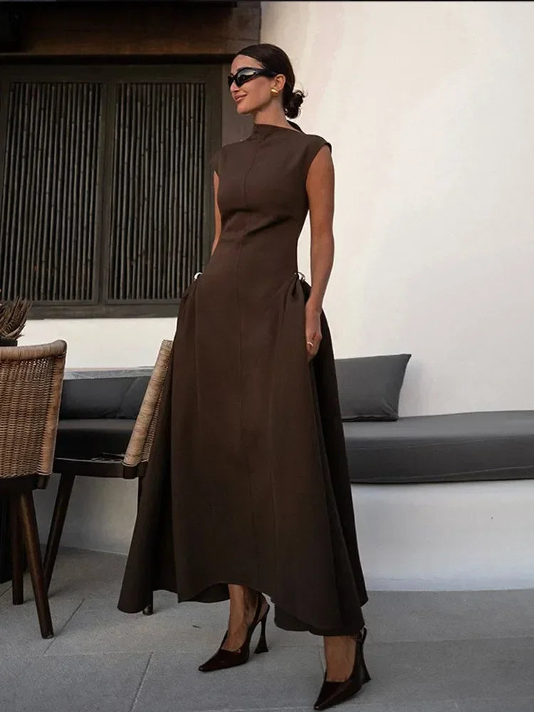 Vintage High Neck Maxi Dress – Elegant Evening Gown Formal Wear