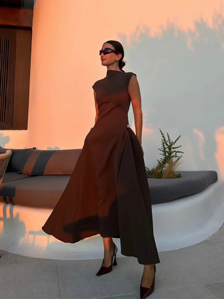 Vintage High Neck Maxi Dress – Elegant Evening Gown Formal Wear