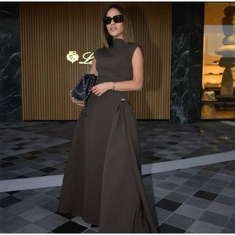Vintage High Neck Maxi Dress – Elegant Evening Gown Formal Wear