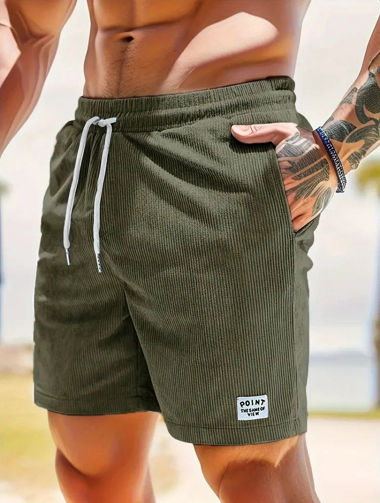 Men’s Corduroy Beach Shorts – Casual Summer Elastic Waist Board Shorts