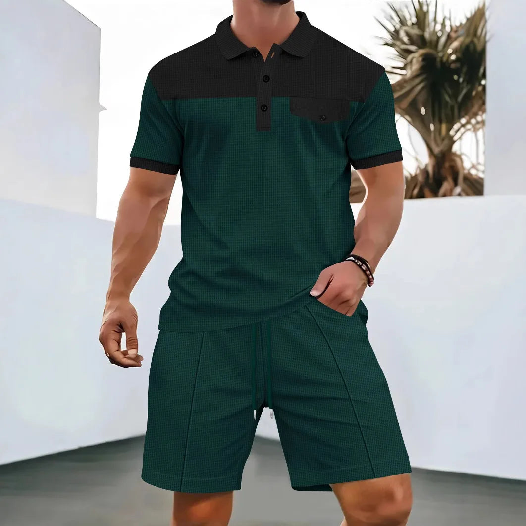 Men’s Polo Shirt and Shorts Set – Casual Two Tone Summer Outfit