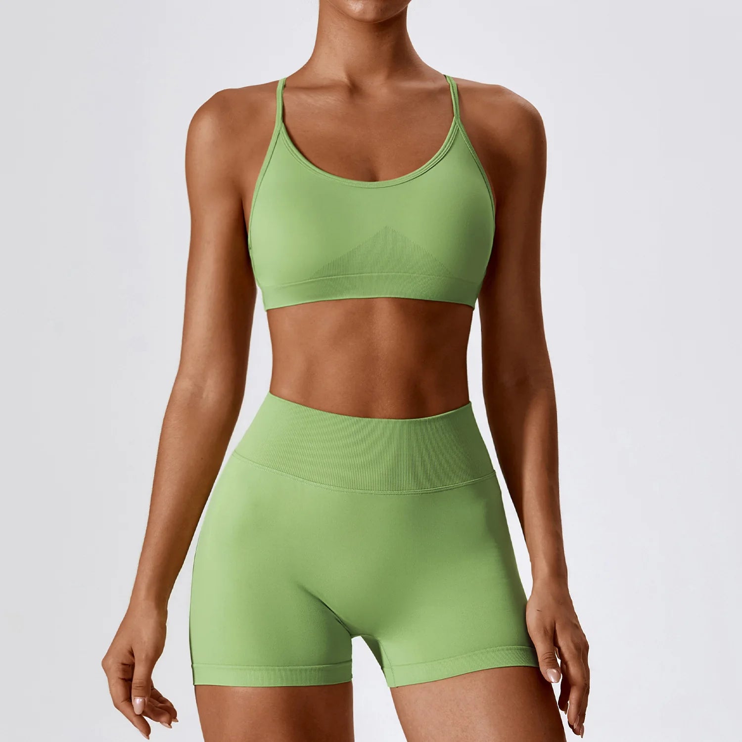 2 Piece Yoga Set – Sports Bra & High Waist Shorts Seamless Gym Activewear