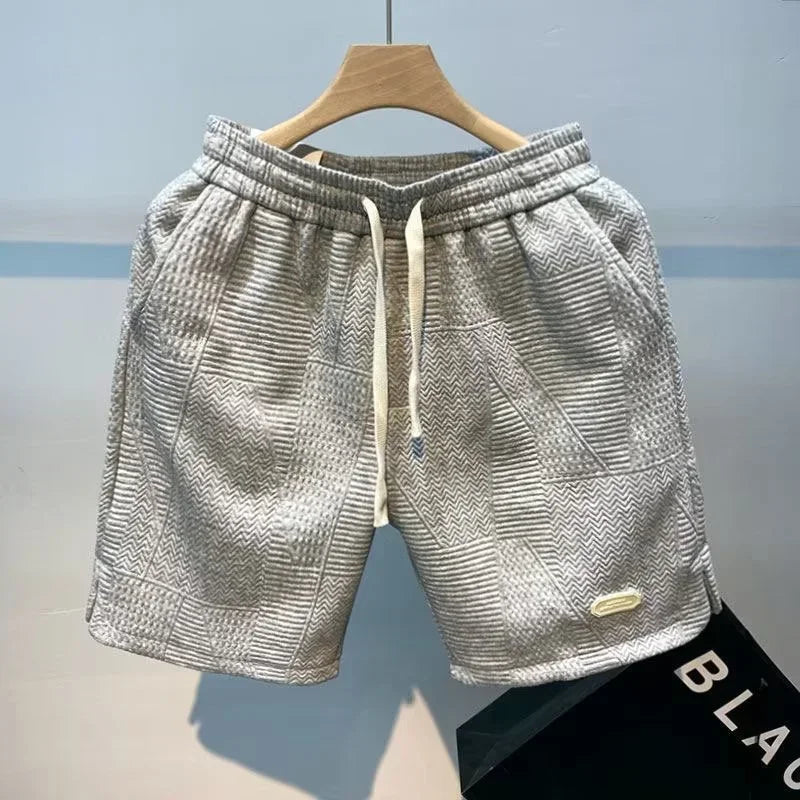 Men’s Textured Shorts – Casual Summer Beach Drawstring Pants