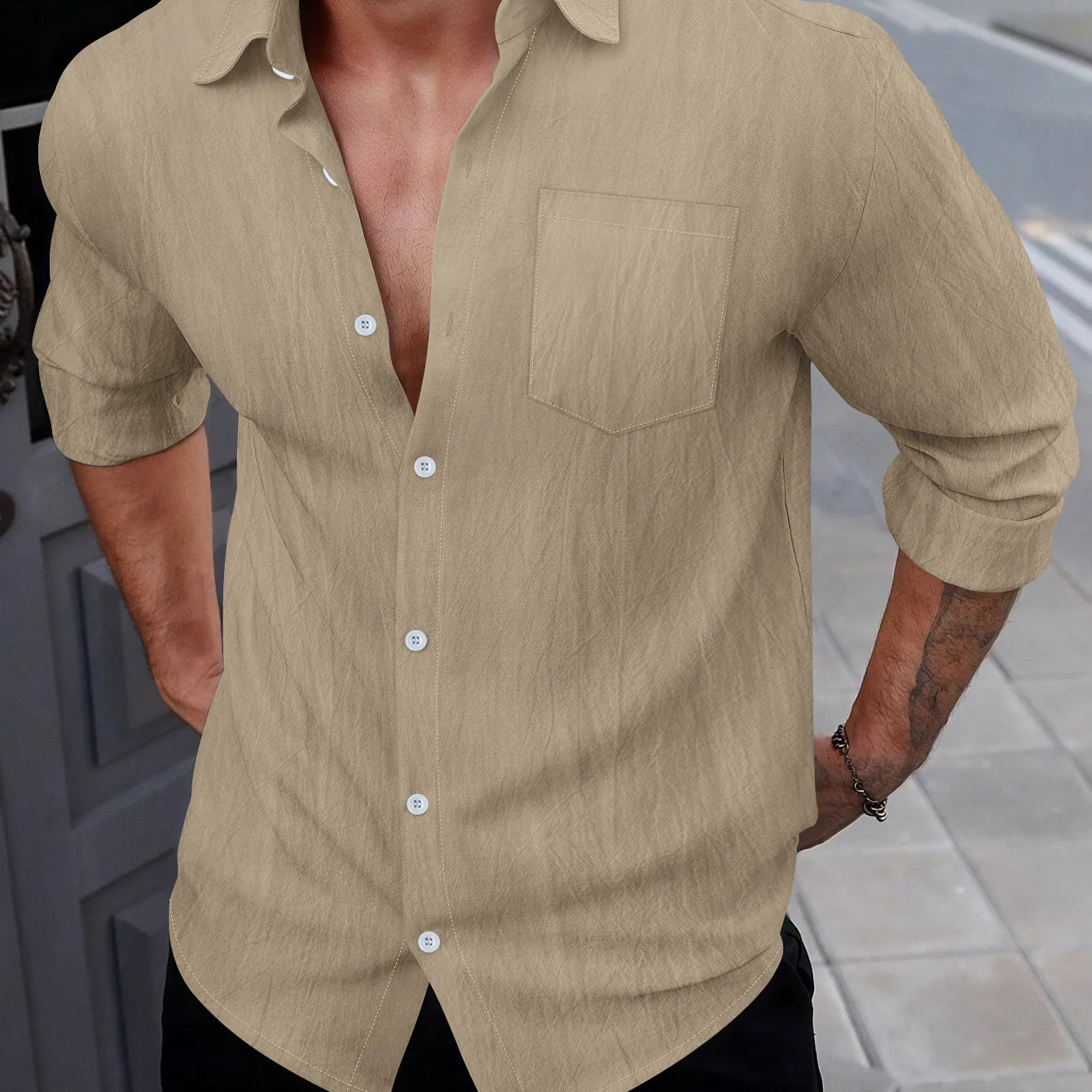 Men’s Linen Button Up Shirt – Casual Summer Beachwear Top