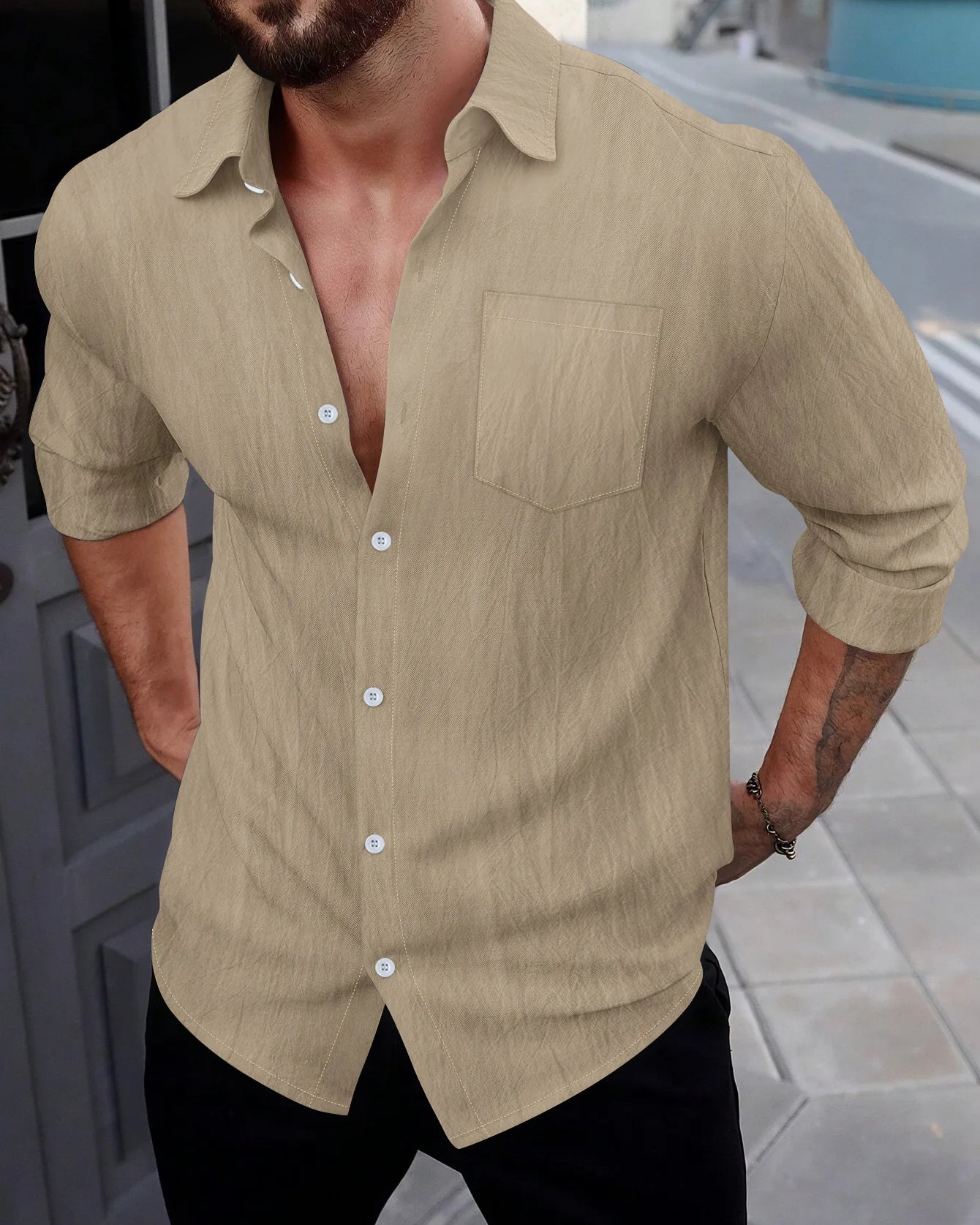 Men’s Linen Button Up Shirt – Casual Summer Beachwear Top