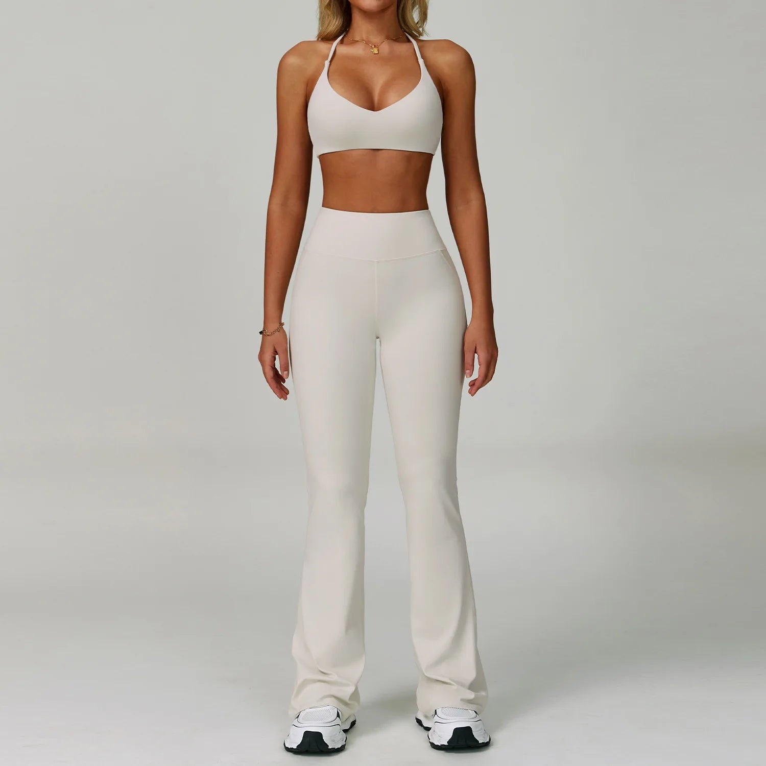 Yoga Set – Sports Bra & Flared Leggings 2 Piece Seamless Activewear Outfit