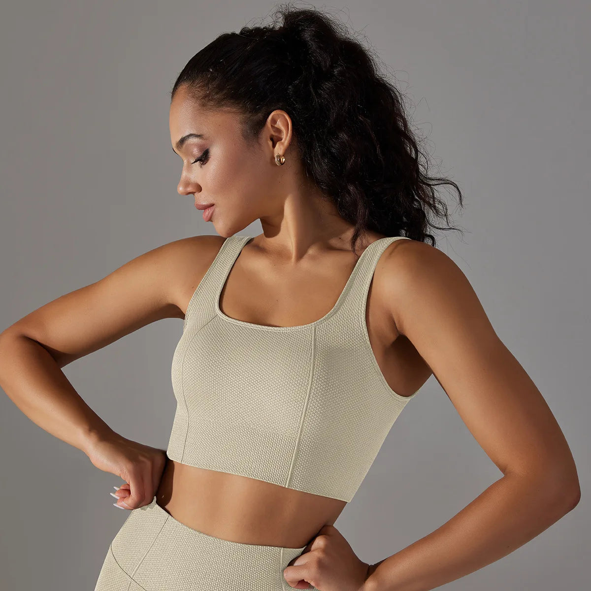 Ribbed Sports Bra Crop Top – Padded Gym, Pilates & Yoga Activewear
