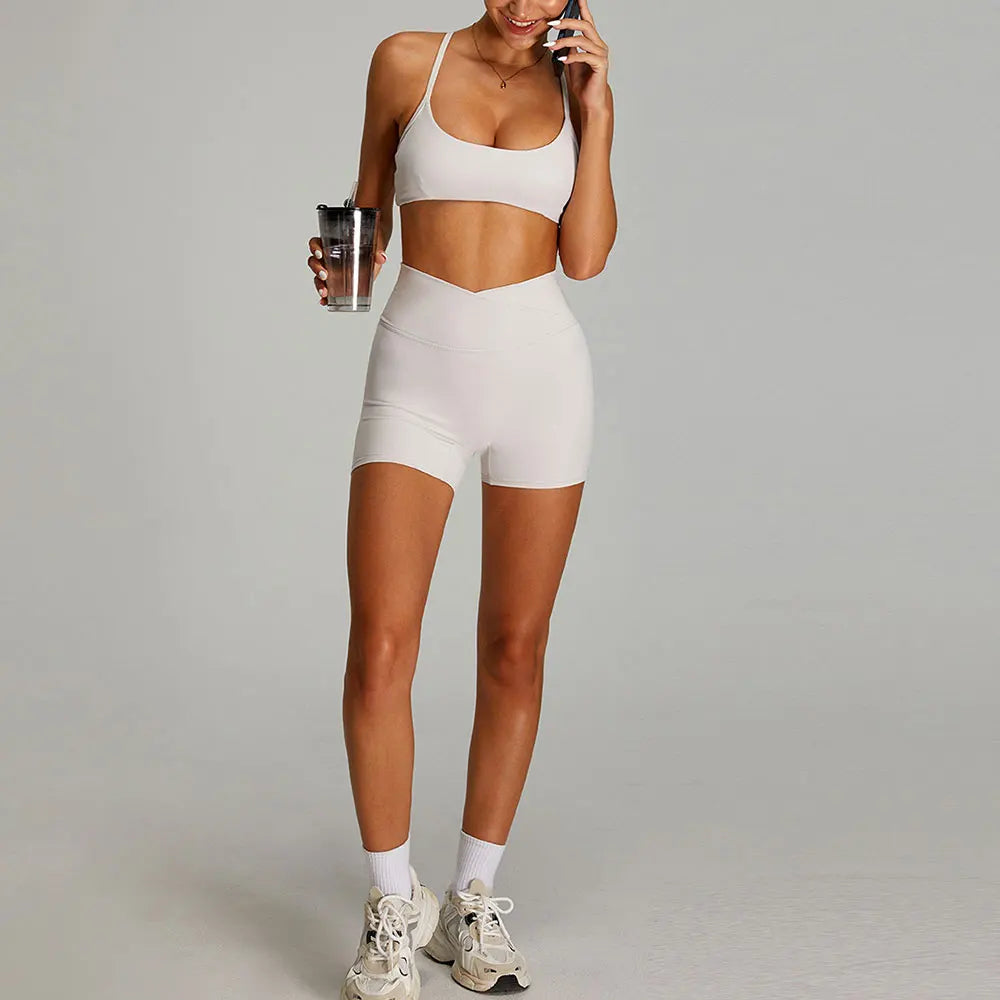 2 Piece Yoga Set – Sports Bra & High Waist Short Gym Activewear