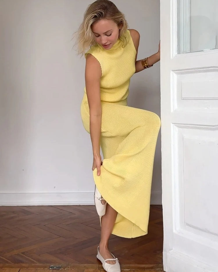 Knit Two Piece Set – Sleeveless Top & Maxi Skirt Outfit