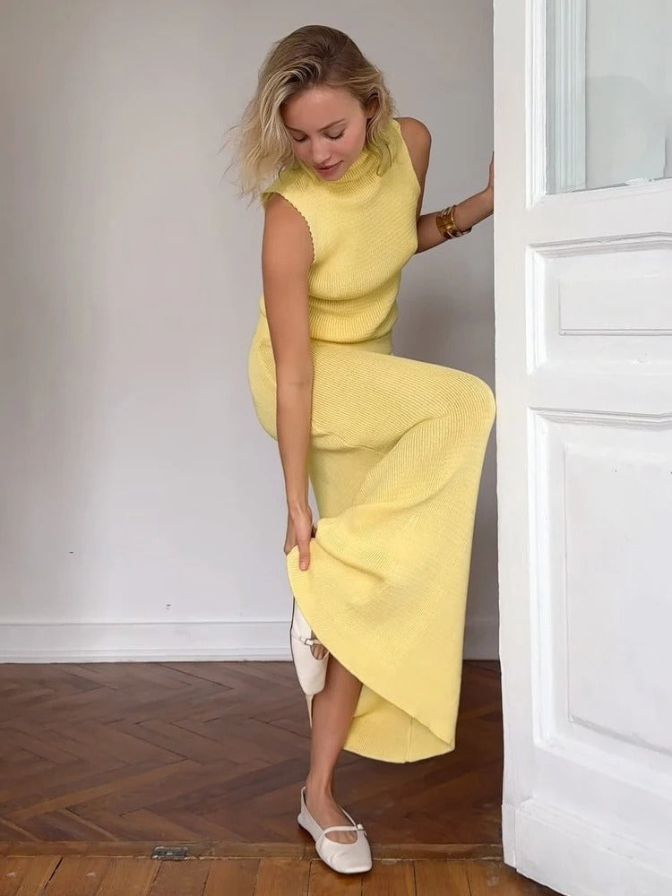 Knit Two Piece Set – Sleeveless Top & Maxi Skirt Outfit