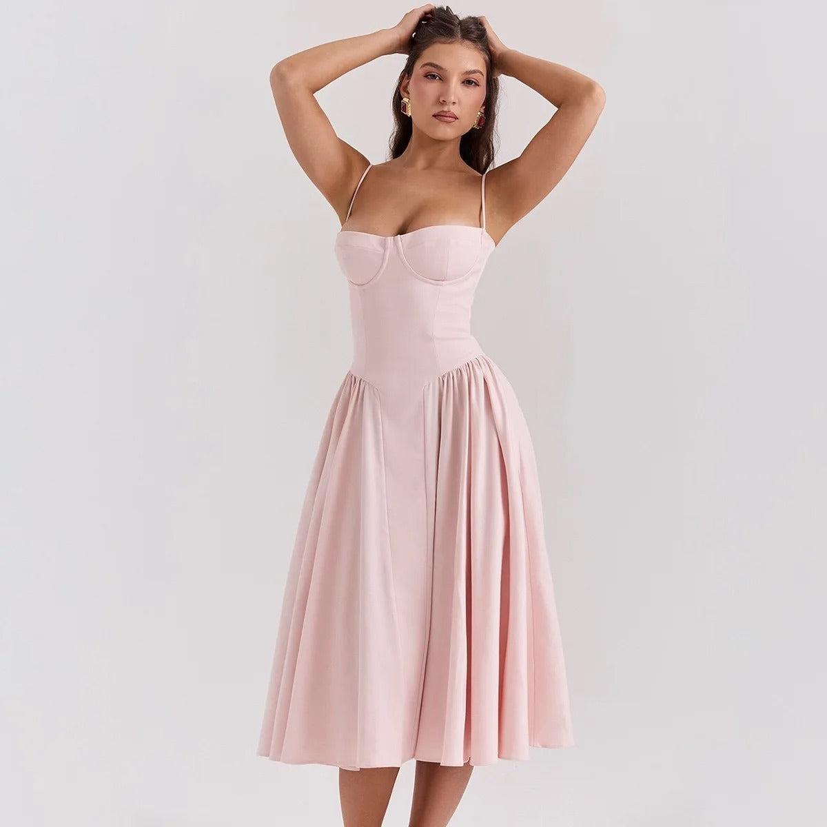 Midi Dress – Vintage Square Neck Sleeveless Summer Dress