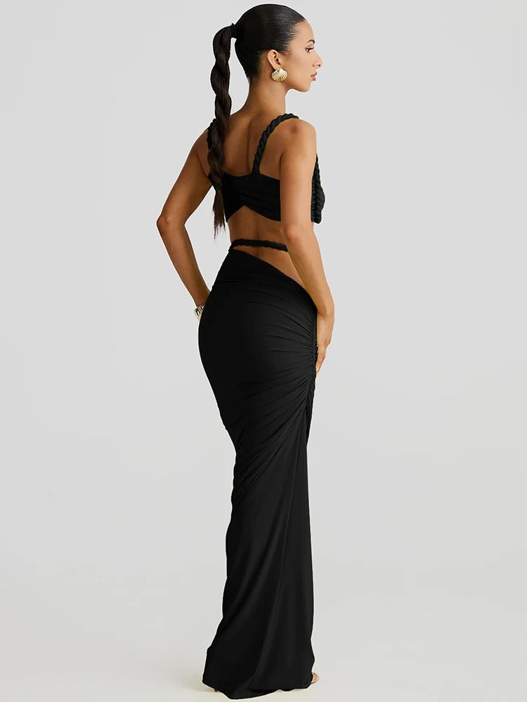 Trendy Two Piece Set – Sexy Cut Out Maxi Skirt & Crop Top