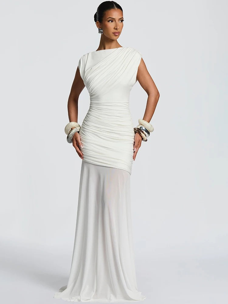 Ruched Maxi Dress – Elegant Evening Party Gown