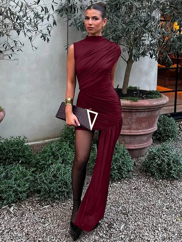 One Shoulder Ruched Mini Dress – Sleeveless Bodycon Party Outfit