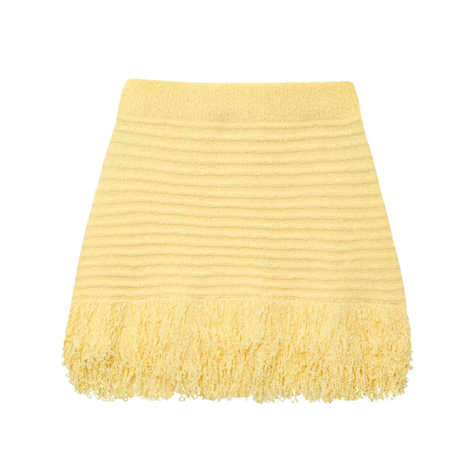 Knitted Two Piece Set – Tassel Short Sleeve Top & Mini Skirt Co ord Outfit