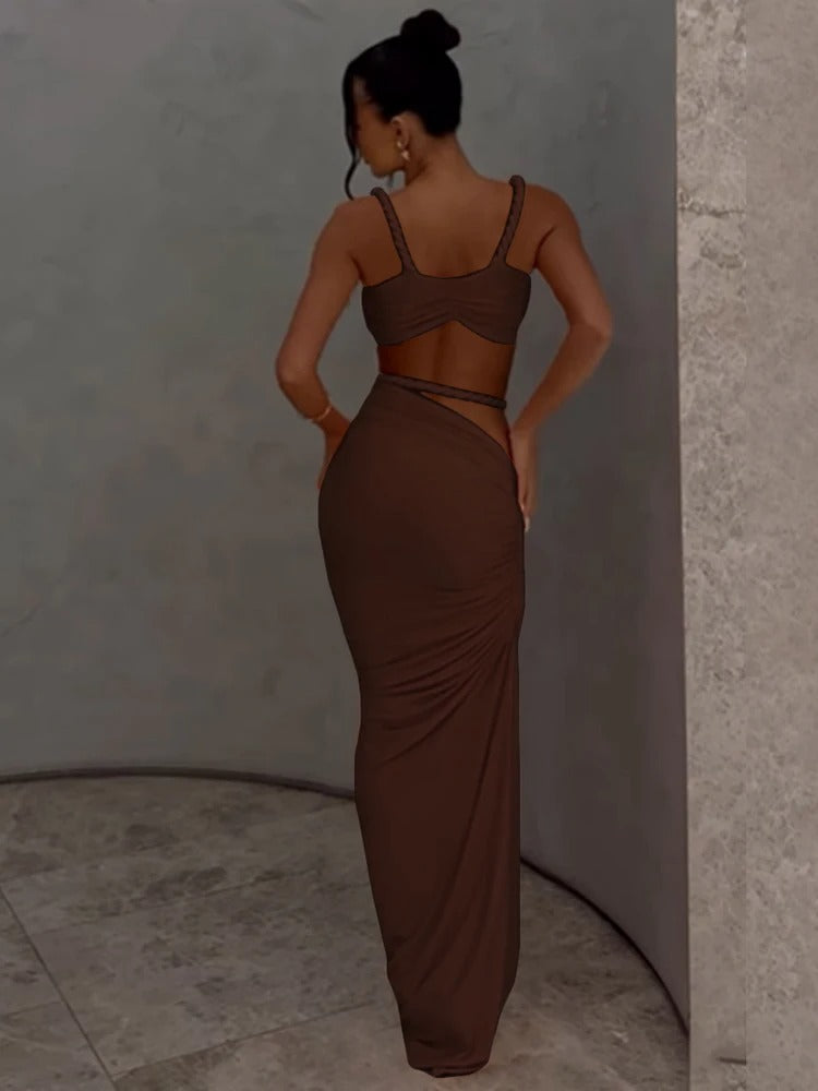 Trendy Two Piece Set – Sexy Cut Out Maxi Skirt & Crop Top