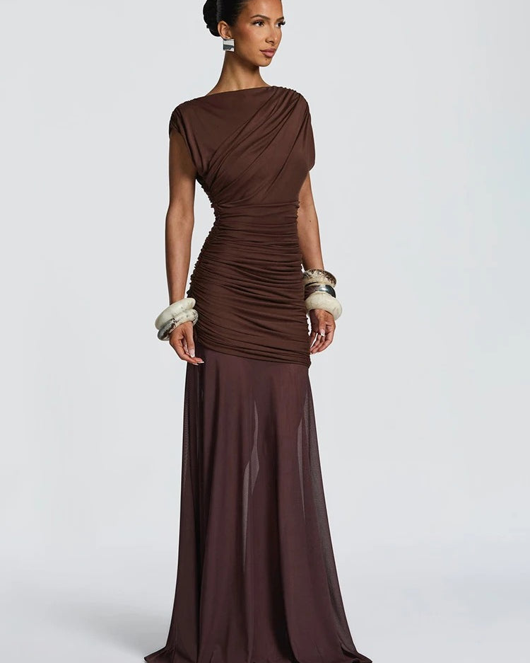 Ruched Maxi Dress – Elegant Evening Party Gown