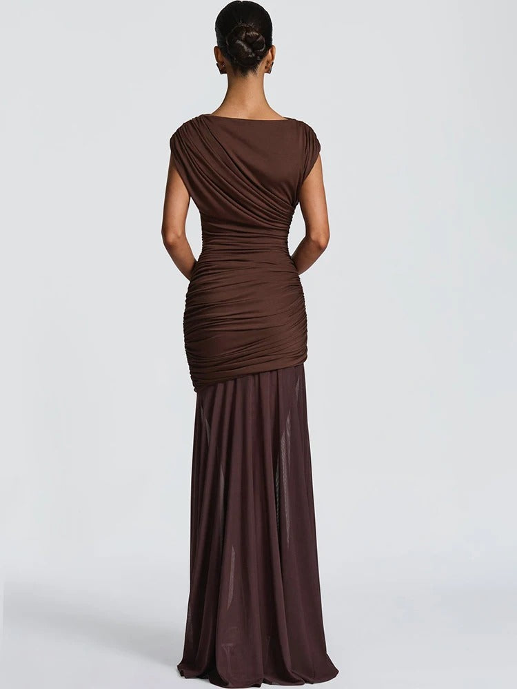 Ruched Maxi Dress – Elegant Evening Party Gown
