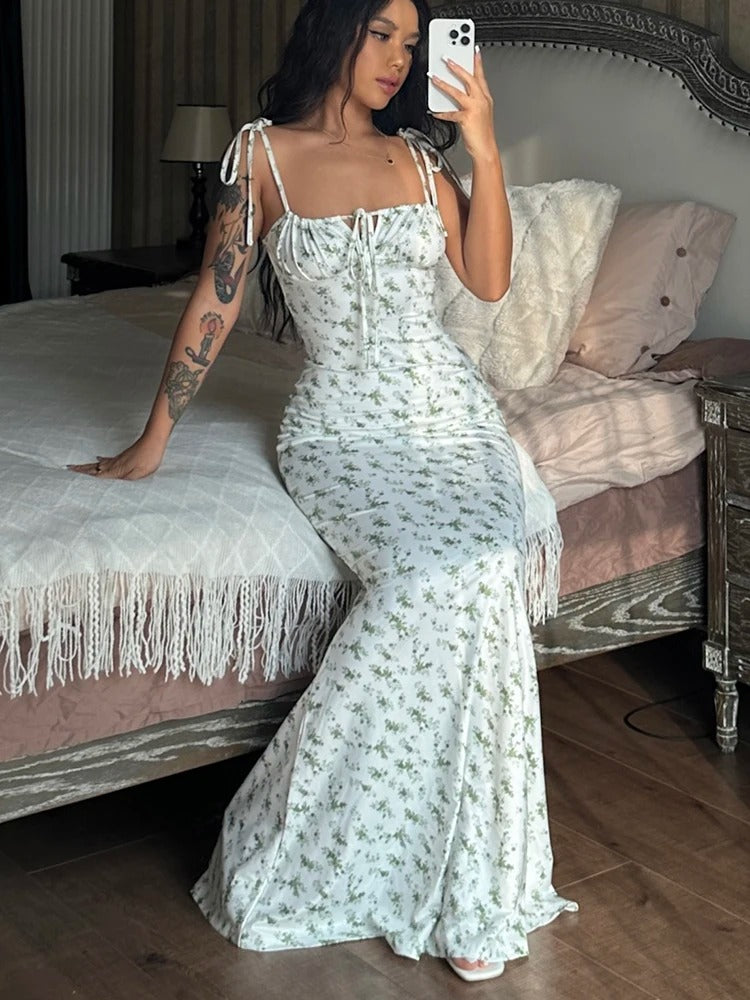 Floral Maxi Dress – Sleeveless Bodycon Summer Party Outfit
