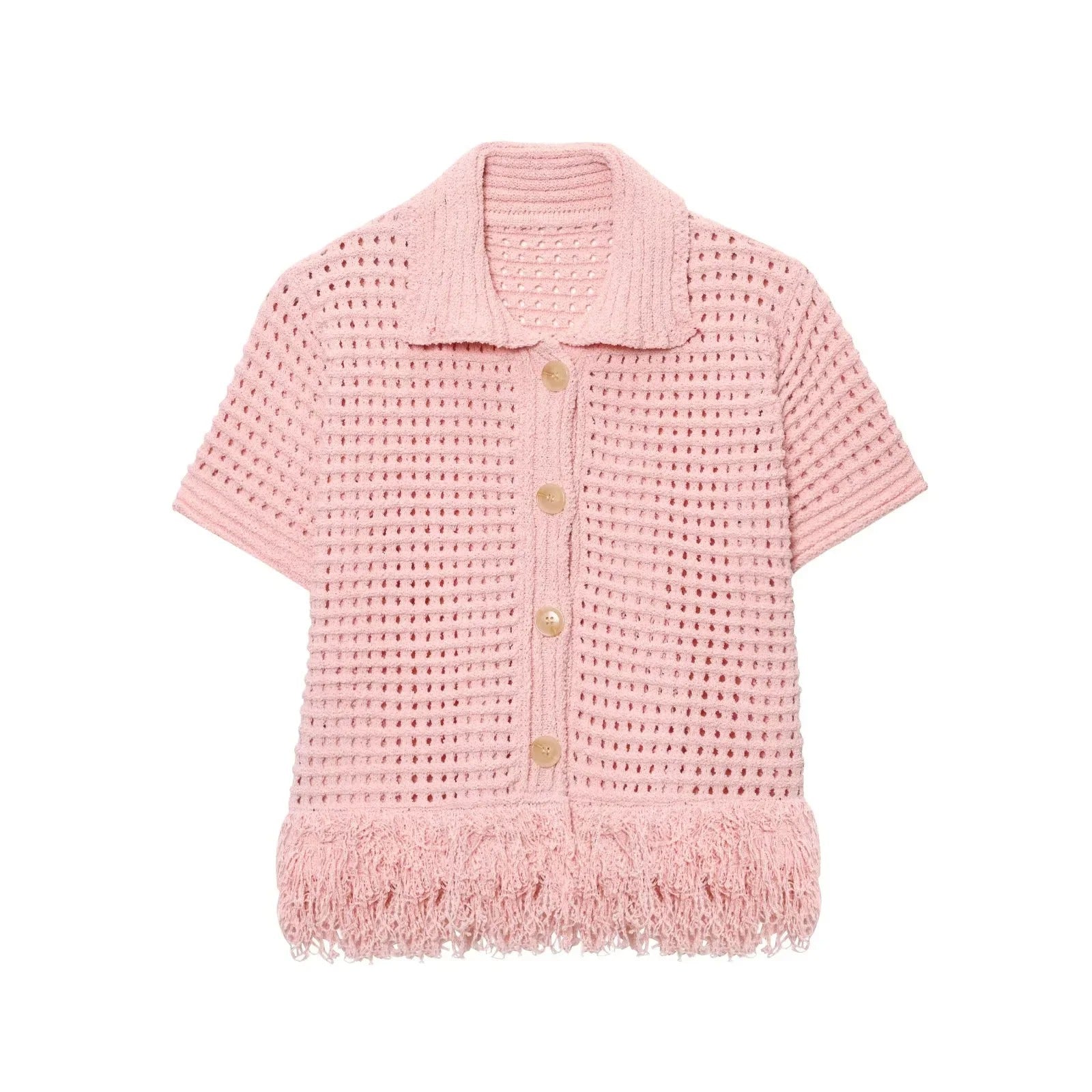 Knitted Two Piece Set – Tassel Short Sleeve Top & Mini Skirt Co ord Outfit