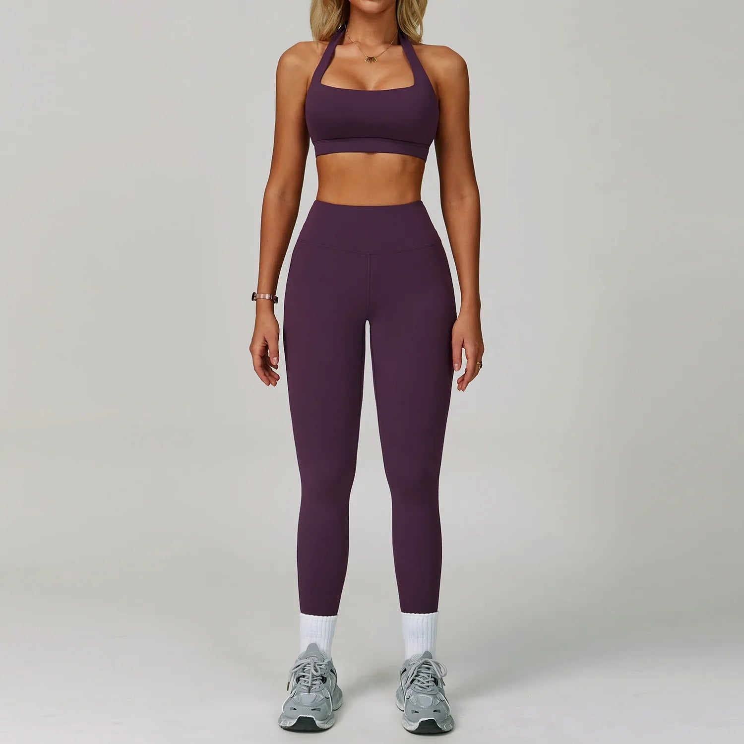 Yoga Set – Halter Bra & Flared Leggings 2 Piece Seamless Workout Activewear