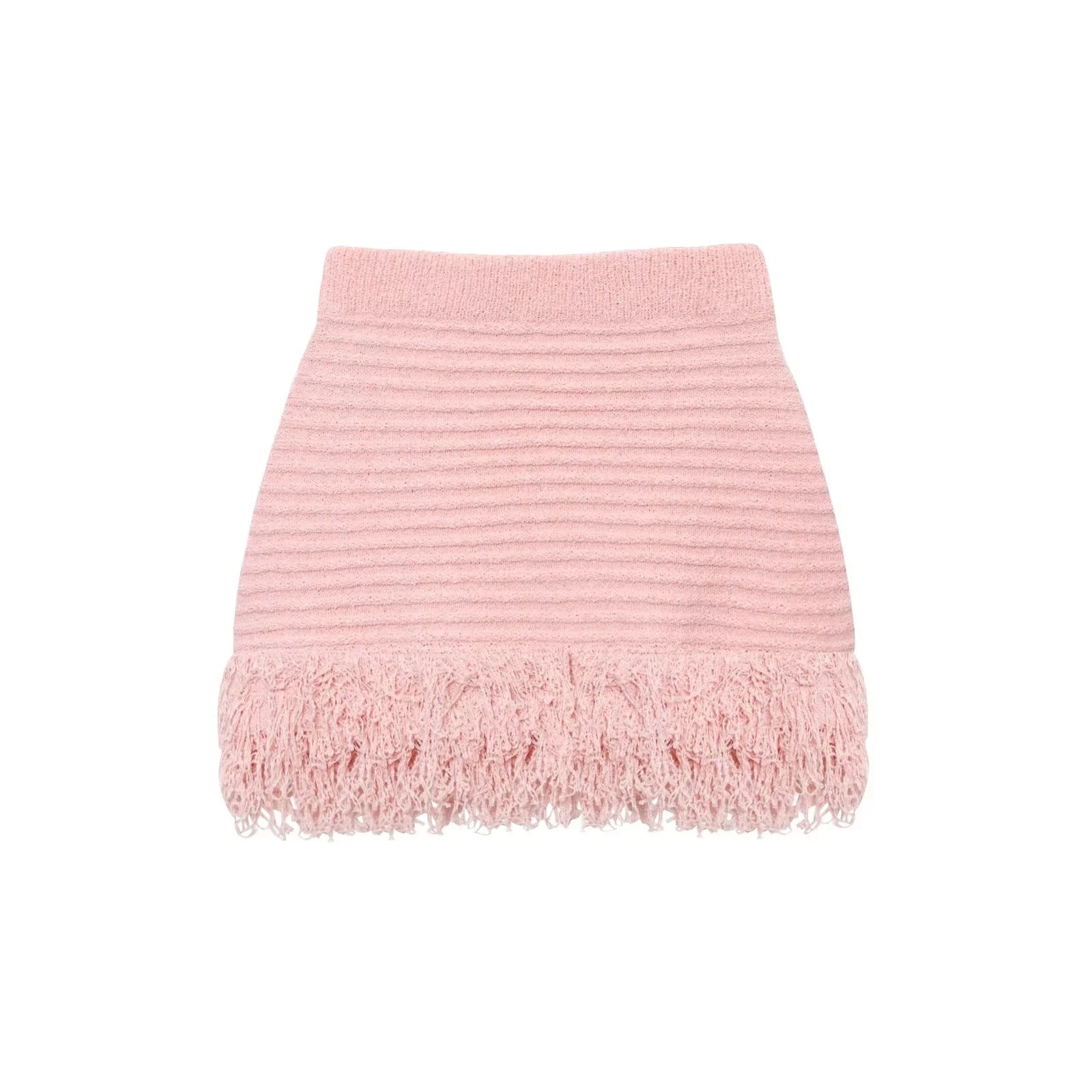 Knitted Two Piece Set – Tassel Short Sleeve Top & Mini Skirt Co ord Outfit