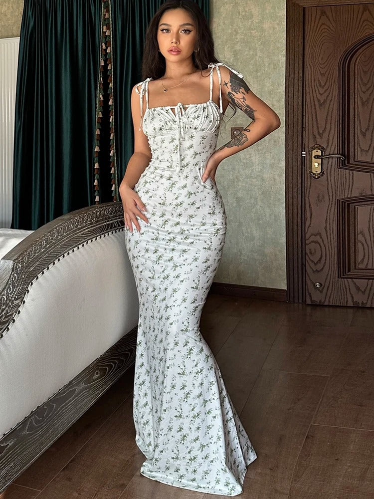 Floral Maxi Dress – Sleeveless Bodycon Summer Party Outfit