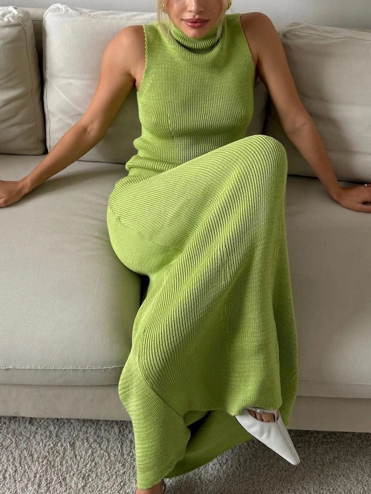 Knit Two Piece Set – Sleeveless Top & Maxi Skirt Outfit