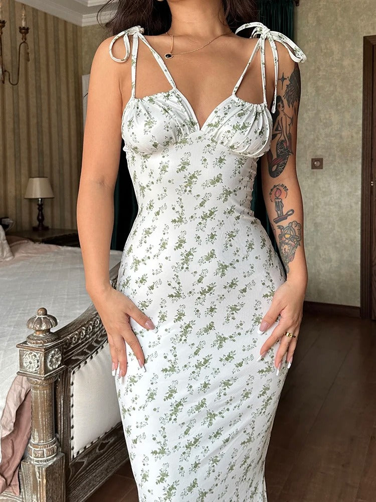 Floral Maxi Dress – Sleeveless Bodycon Summer Party Outfit