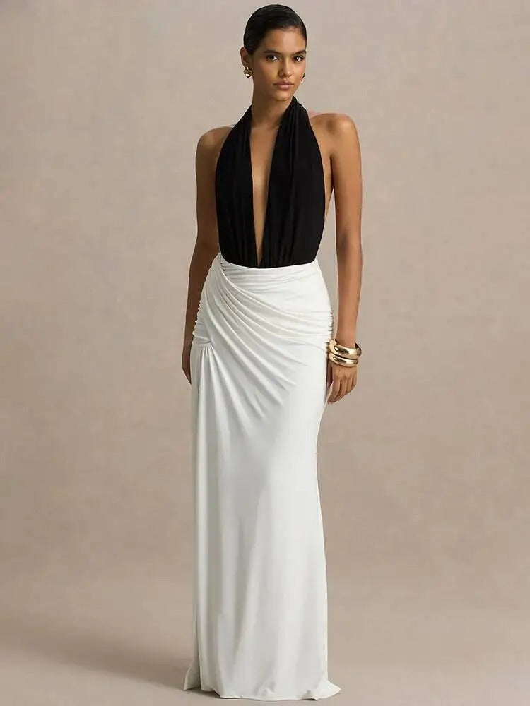 Elegant Halter Neck Maxi Dress – Backless High Split Evening Gown