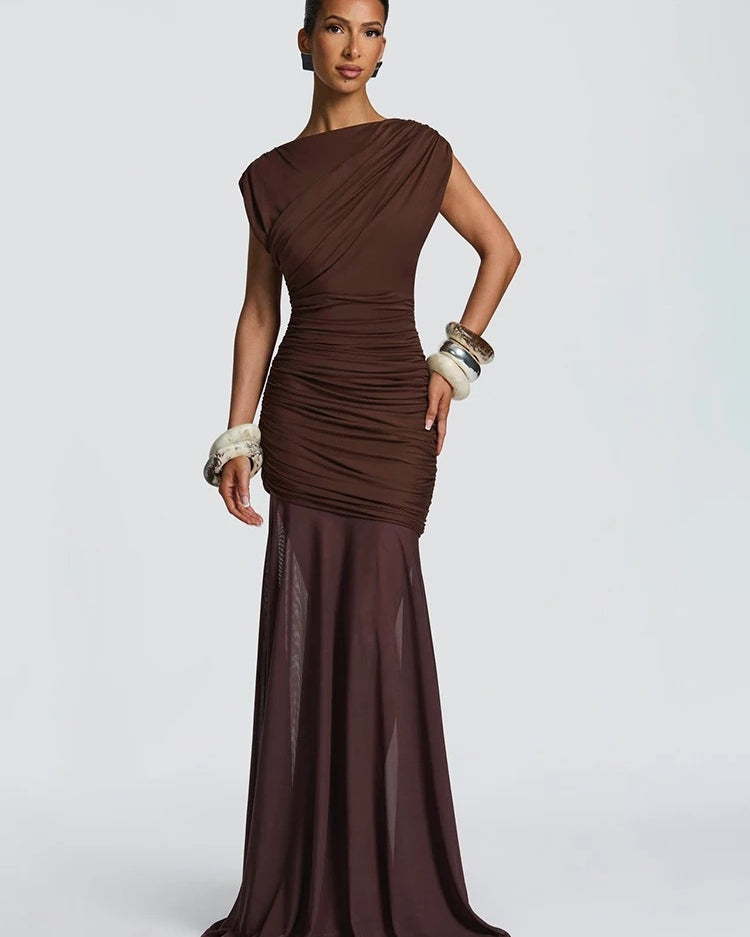 Ruched Maxi Dress – Elegant Evening Party Gown