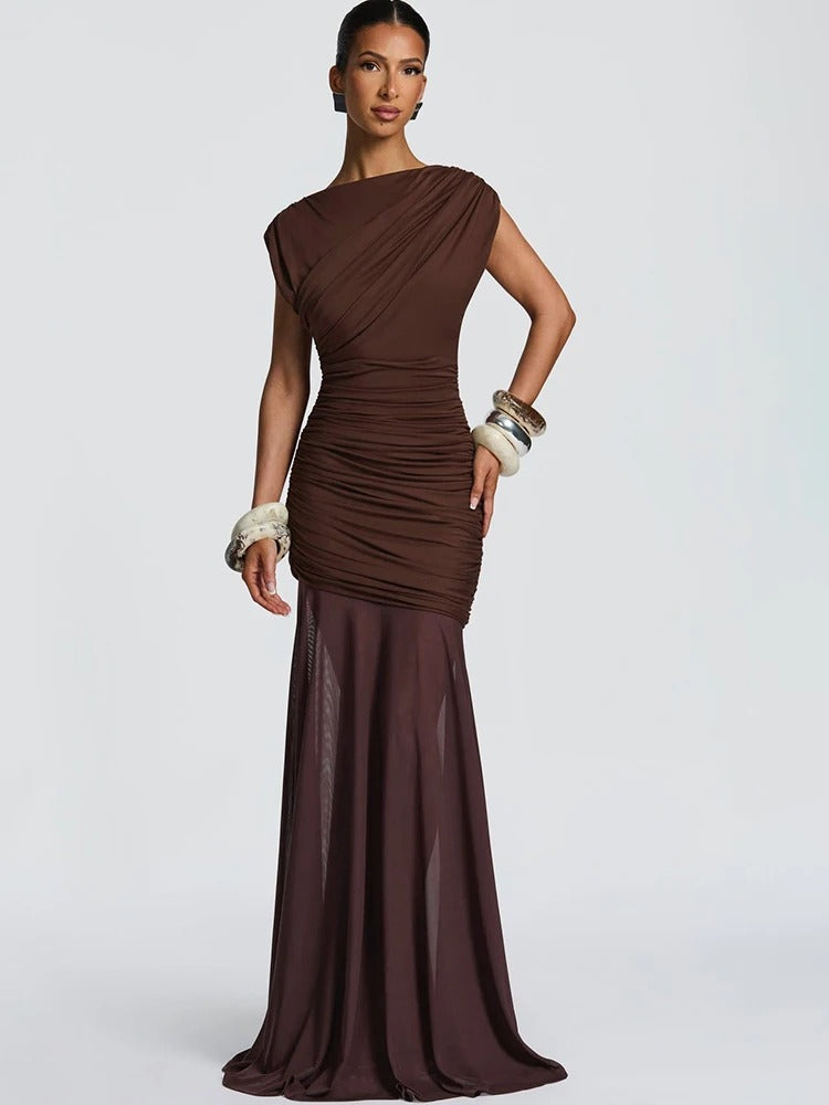 Ruched Maxi Dress – Elegant Evening Party Gown