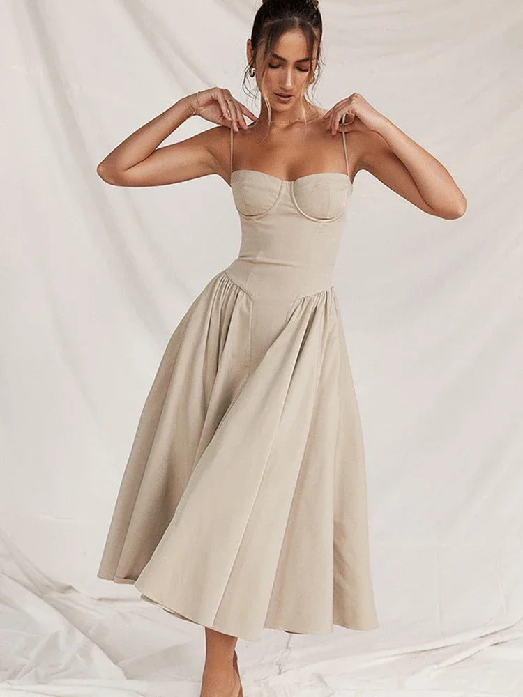 Midi Dress – Elegant Corset Bustier A Line Summer Dress