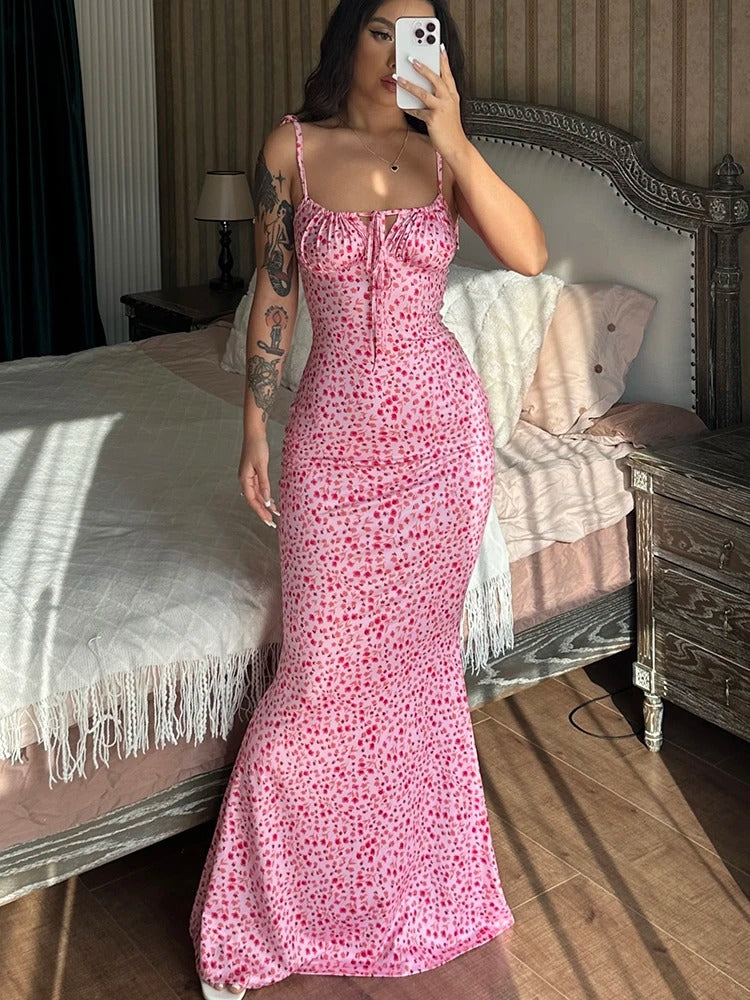 Floral Maxi Dress – Sleeveless Bodycon Summer Party Outfit